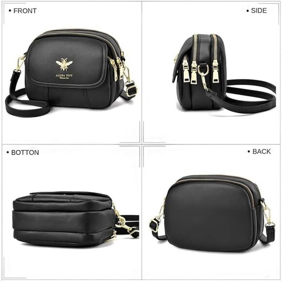 Women Black Imported Faux Leather Stylish Small Crossbody Wallet Bags main image 4